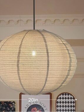 NEW open box 20 inch Linen Lantern Pendant Light cream round lamp plug in cord